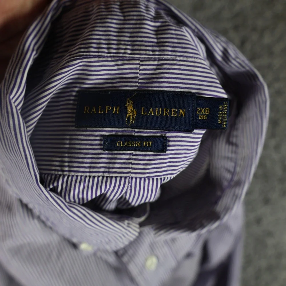 Polo Ralph Lauren Mens 2XB Big Classic Fit Purple Stripe Button Down Shirt